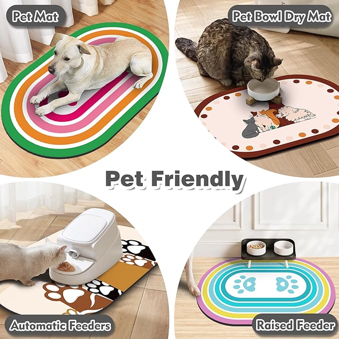 Pet Feeding Mat – 20''x12'' Absorbent Dog Food Mat, Pet Water Mats Protect Floor, No Stains Quick Dry Water Bowl Mats, Non-Slip Rubber Base Pet Placemats for Food and Water, Dark Gray