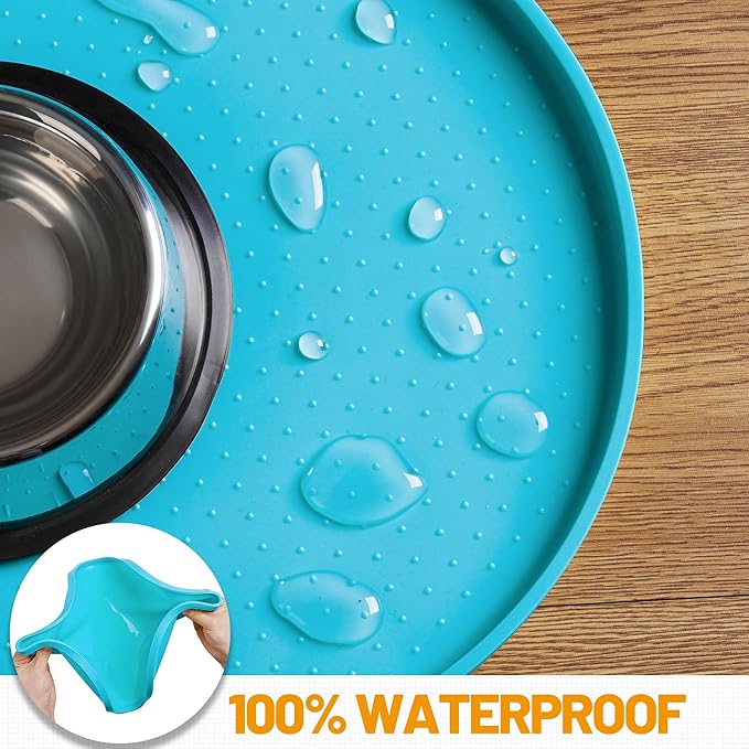 Hubulk 100% Waterproof Silicone Pet Feeding Mat with Raised Edge for Food and Water, Dog Bowl Mats, Cat Bowls Placemat with High Lip Protects Floor for Cats and Dogs (Teal, 16" L x 10" W)