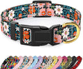 Reflective Dog Collar for Medium Dogs, Cute Flower Theme Adjustable Heavy-Duty Nylon Puppy Collar for Boy and Girl Female, Soft Pet Accessories with Quick Release Buckle, Elegant Floral