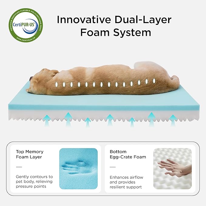 Bedsure Memory Foam Dog Bed Medium Size Dogs- Orthopedic Pet Beds for Crate with Removable Washable Cover and Nonskid Bottom - Plush Flannel Fleece Top Pet Mat, Khaki