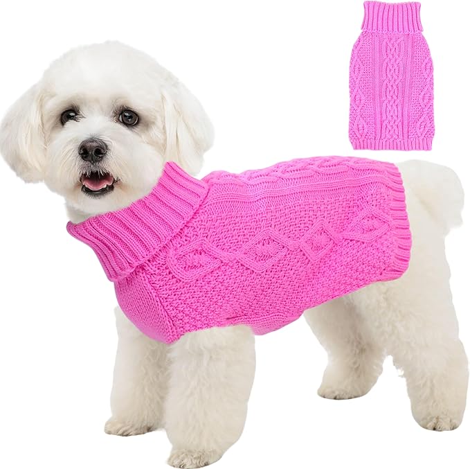 Dog Sweaters for Small Dogs Winter Dog Clothes Turtleneck Knit Puppy Sweater Warm Chihuahua Clothes Cat Sweater Frenchie Doggy Pullover Outfit with Twisted Design(Pink, X-Small)