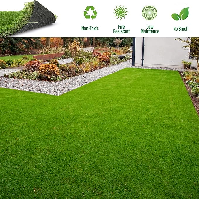 Artificial Grass Rug Outdoor Indoor 3FTX60FT Fake Grass Carpet Green Synthetic Grass Pet Turf Realistic Faux Grass Rug with Drain Holes for Garden Lawn Landscape Balcony Home Decor Patio