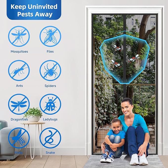 Upgraded PET Mesh Magnetic Screen Door, Stronger Than Fiberglass and Polyester, Hands Free, Keep Bugs Out, Pet & Kid Friendly, Suitable for Sliding and Patio Doors - 96" X 80"
