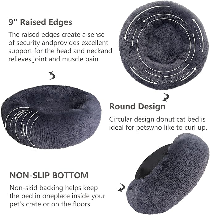 Small Calming Dogs Bed for Small Dogs Anti-Anxiety Machine Washable Fluffy Luxury Anti-Slip Waterproof Mute Base Warming Cozy Soft Pet Puppy Round Bed