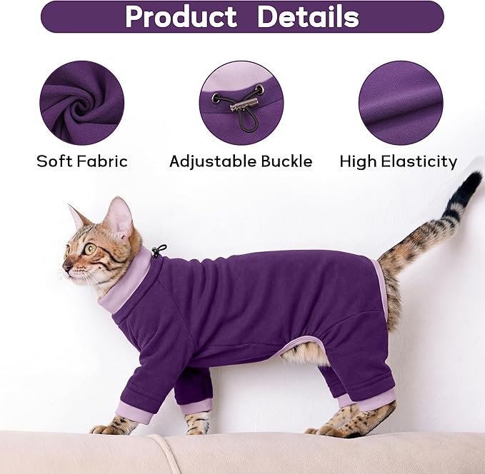PUMYPOREITY Cat Hair Sticky Sweater, Recovery Suit - Breathable & Lightweight for Post-Surgery Protection, Cat Onsie Prevents Licking Wounds, Purple, 2XL