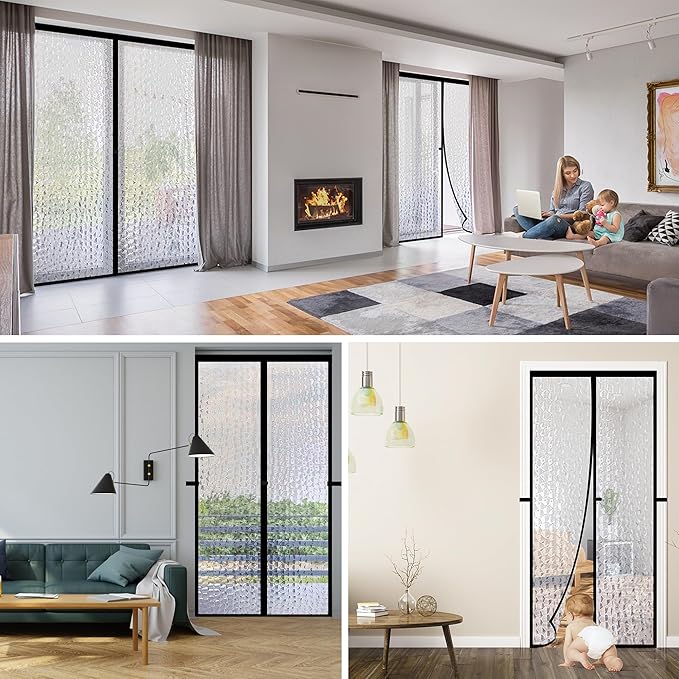 RELIANCER Magnetic Thermal Insulated Door Curtain,Waterproof EVA Door Cover,Fit Doors Size 34"x96",Temperature Protection Insulated Doorway Curtain Partition,Patio Self-Closing Doors Net Screen