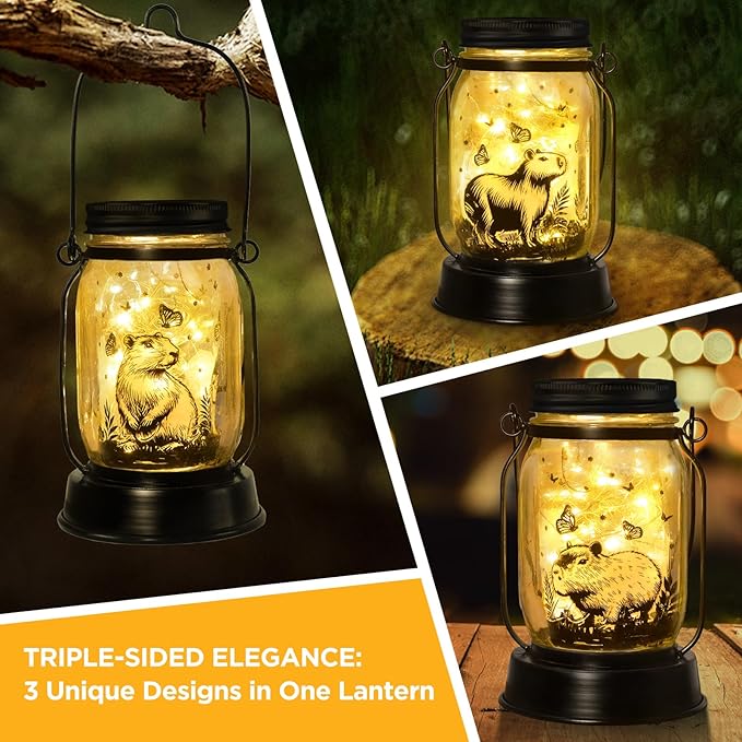 kyoryuger Capybara Gifts for Women/Men Capybara Solar Lanterns Mom Grandma Birthday Present Lantern Memorial Lights Solar Garden Decoration Outside for Yard, Patio,Backyard,Porch Torches