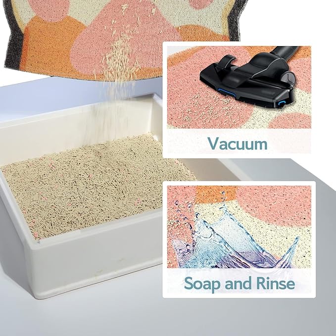Cute Cat Litter Mat 24”x16”, Litter Box Mat, Litter Trapping Mat, Soft on Kitty Paws, Easy Clean, Anti Slip, Pet Accessories, Door Floor mats - Red Green60*40