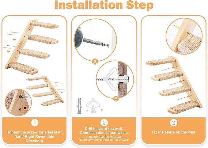 Wall Mounted 1 Pack Cat Shelf with 2 Pcs Two Steps Climber Stairs - Modern Cat Wall Furniture for Climbing, Lounging, and Playing - Perfect Hammock for Indoor Cats or Kitty
