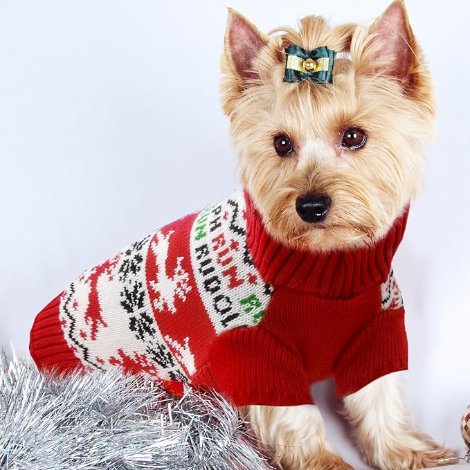 Dog Christmas Sweater Xmas Pet Clothes Cute Reindeer Christmas Dog Costume Outfits Holiday Knitwear Puppy Cat Jumpers New Year Gifts for Small Medium Large Dogs(Red Runing Deer,M)