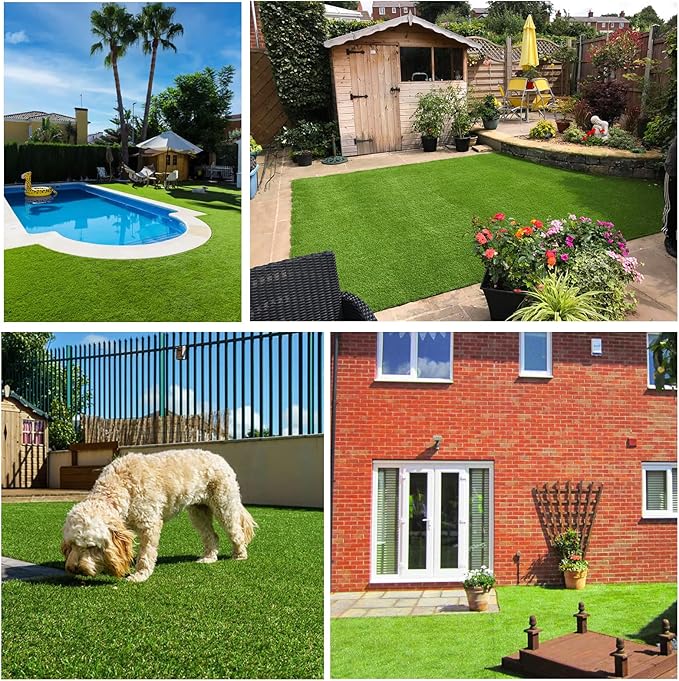 Artificial Grass Rug Outdoor Indoor 5FTX15FT Fake Grass Carpet Green Synthetic Grass Pet Turf Realistic Faux Grass Rug with Drain Holes for Garden Lawn Landscape Balcony Home Decor Patio