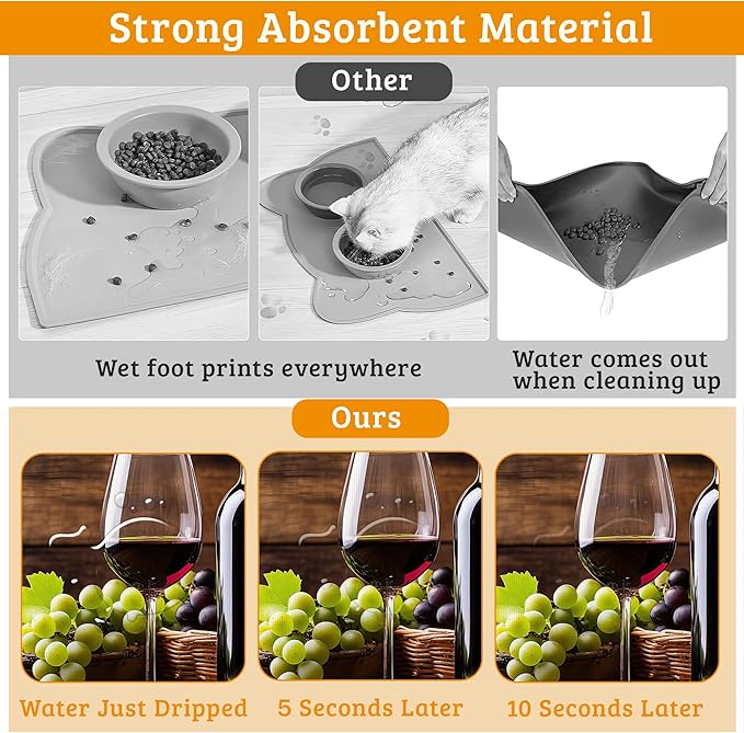Pet Feeding Mat,Red Wine Absorbent Dog Cat Food Mat Grape Wood Dog Mat with Rubber Backing,Non-Slip Water Bowl Placemat,Pet Supplies 16" x 24"