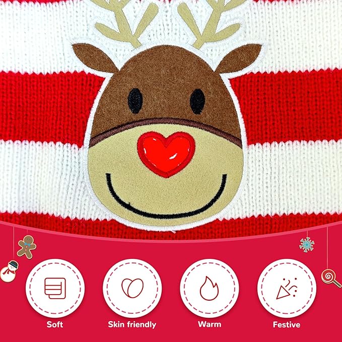 Dog Christmas Sweater Cute Striped Reindeer Xmas Pet Clothes Holiday Puppy Cat Costume New Year Gifts for Small Medium Large Dogs Jumpers (XL, Red White Stripe Reindeer)