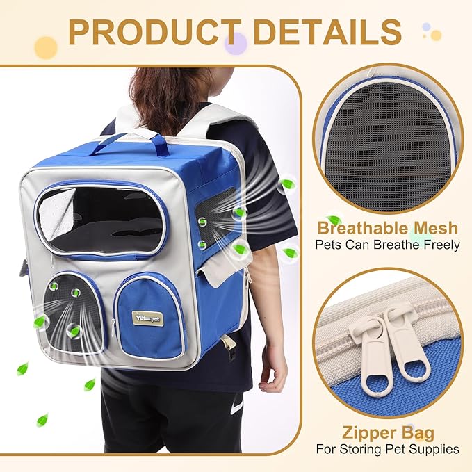 Pet Backpack Carrier, Portable and Ventilated, Nylon Dogs Cats and Small Animals Travel Bag 14.96", (Orange, 1 Pcs), Intended for Hiking/Camping/Traveling