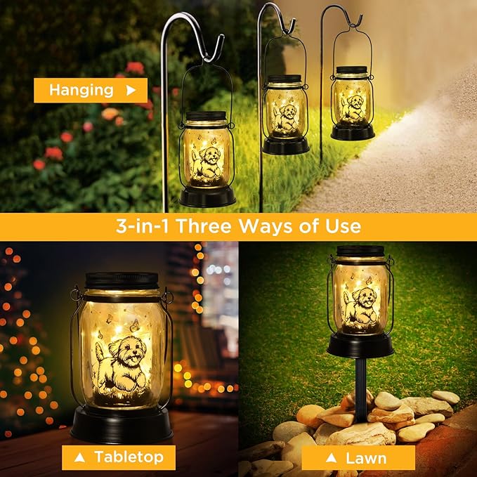 kyoryuger Maltese Dog Gifts for Women/Men Maltese Solar Lanterns Birthday Dog Lovers Lantern Pet Loss Dog Memorial Lights Solar Garden Decoration for Yard, Patio,Backyard,Porch Torches Light