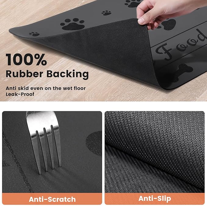Pet Feeding Mat-Absorbent Pet Placemat for Food and Water Bowl, with Waterproof Rubber Backing, Quick Dry Water Dispenser Mat for Dog and Cat (20"x12", Bones)