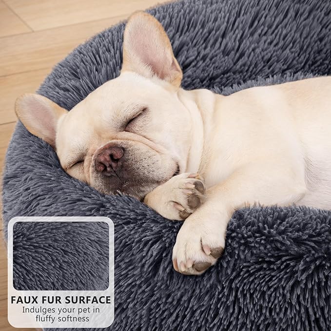 MIXJOY Orthopedic Dog Bed Comfortable Donut Cuddler Round Pet Beds Ultra Soft Washable Dog and Cat Cushion Bed (20''/23''/30'') (30'', Grey-Blue)