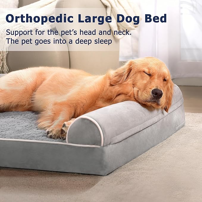 WESTERN HOME Large Dog Bed, Orthopedic Dog Beds with Waterproof Lining, XL Pet Couch with Removable Washable Cover and Nonskid Bottom, Grey