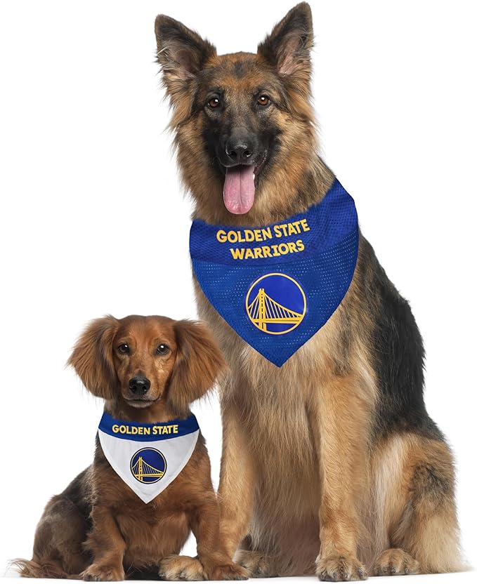 NBA Dog Bandana - Golden State Warriors Reversible Pet Bandana. 2 Sided Home & Away Sports Bandana with a PREMIUM Embroidery TEAM Logo, Large/X-Large