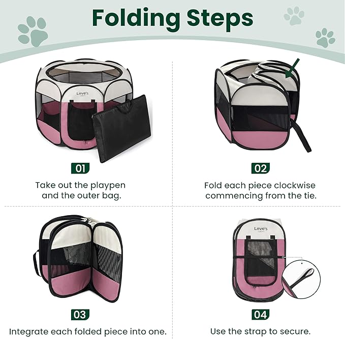 Love's cabin Pet Puppy Dog Playpen, Large Dog Tent Crates Cage Indoor/Outdoor, Portable Playpen for Cat, Foldable Pop Up Dog Kennel Playpen with Carring Case, Removable Zipper Top, Light Pink
