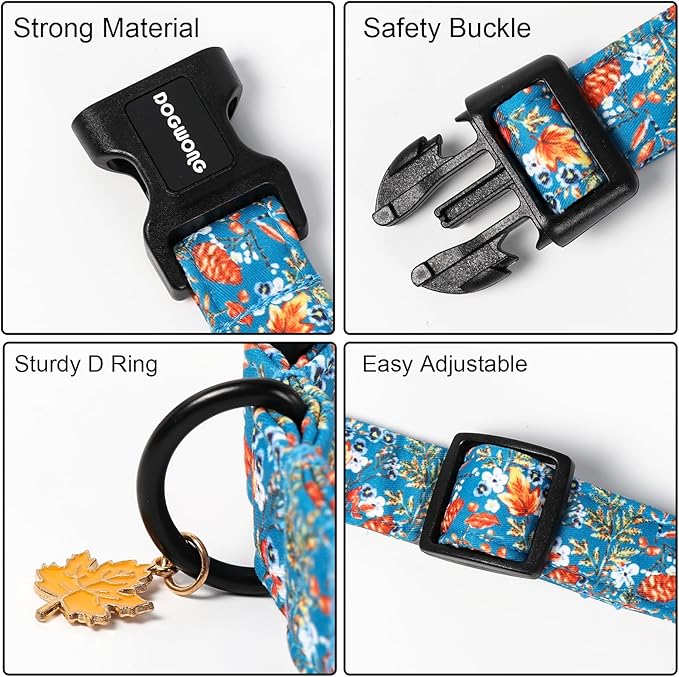DOGWONG Fall Maple Dog Collar- Cute Classic Fall Autumn Flower Dog Collars Adjustable Fall Dog Collar for Small Medium Large Dogs XS