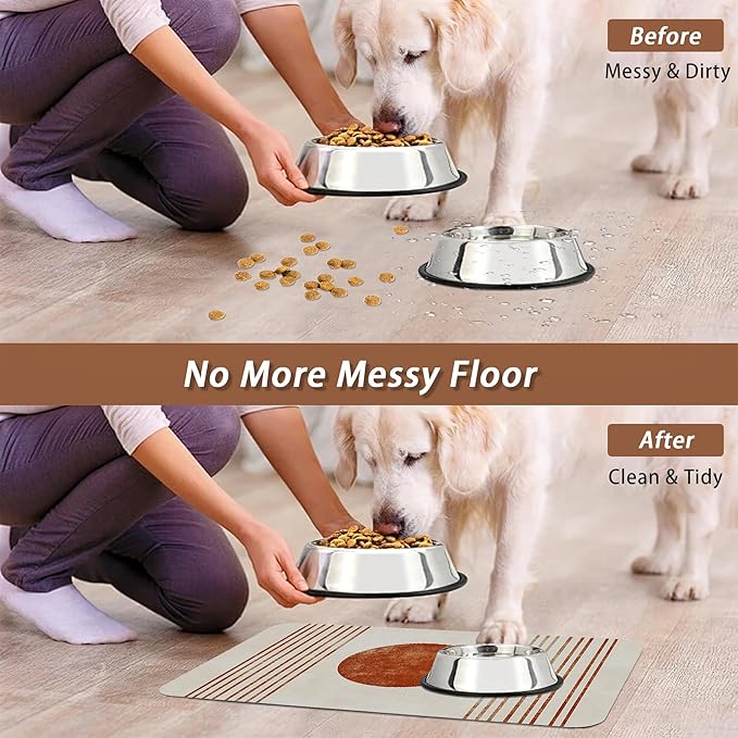 Sun Boho Dog Food Mat for Floors,Absorbent Quick-Dry Pet Feeding Mat, Cat Dog Bowl Mats for Food and Water, Non-Slip Pet Accessories Supplies 16"x24"