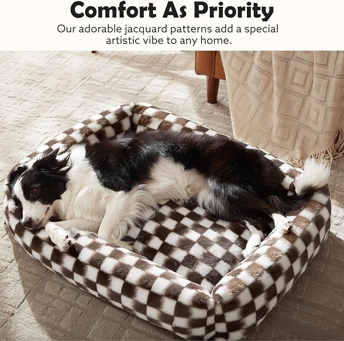 JOEJOY Dog Bed Medium Size Dog, Rectangle Washable Orthopedic Corduroy Fleece Pet Bed with Removable Zipper Cover, Cute Soft Calming Puppy Bed with Non Skid Bottom