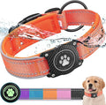 Airtag Dog Collar with Waterproof Air Tag Holder, Luminous Reflective, Soft Padded, Adjustable Nylon Pet Collar for Small Medium Large Heavy Duty Dogs,Orange, S