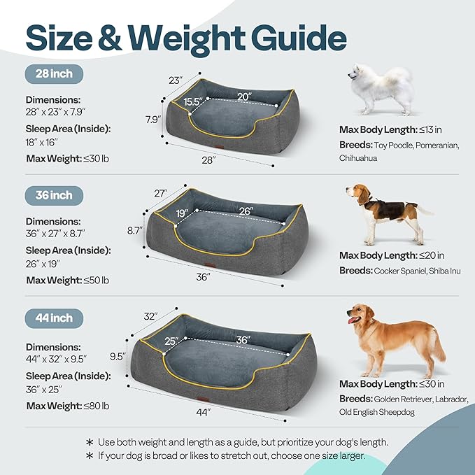 Orthopedic Dog Bed for Extra Large Dogs with Removable Washable Cover - XL Dog Couch Sofa with Waterproof Lining & Non-Slip Base, Double-Sided Comfort Pet Bed, 44", Grey