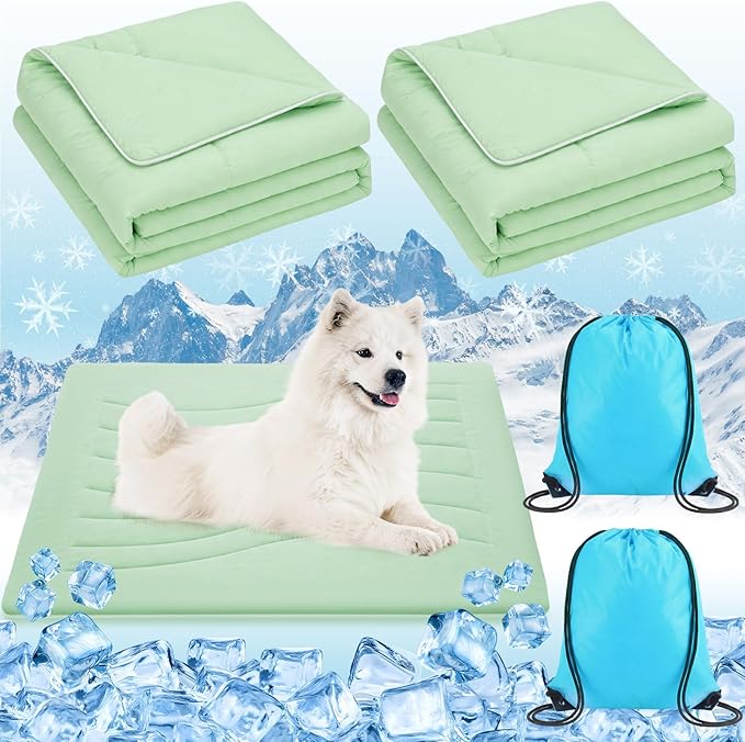 2 Pack Cooling Dog Blankets with Storage Bag Self Cooling Dog Blankets Washable Pet Cold Mats 39 x 47 Inch Portable Cat Pads for Summer Hot Weather Pet Puppies Supplies