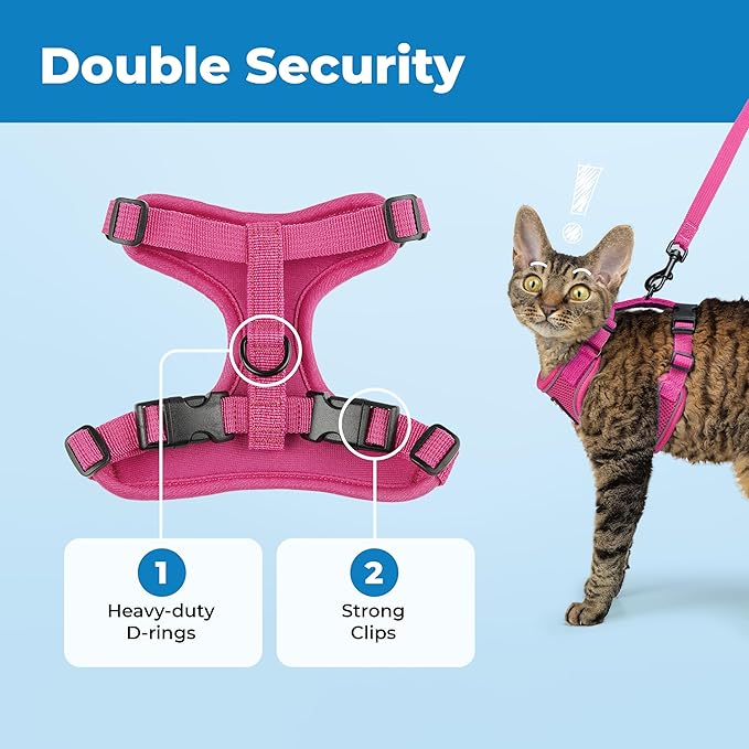 Voyager Escape-Proof Step-in Lock Cat Harness & 5ft Neoprene-Handle Leash Set All-Weather Mesh with Reflective Stitching for Small to Large Cats by Best Pet Supplies, Fuchsia (327), M
