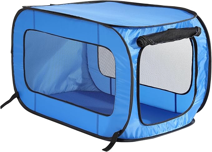 Beatrice Home Fashions Portable, Collapsible, Pop Up Kennel Travel Cat and Dog Crate, 36" L x 22" W x 22" H, Blue