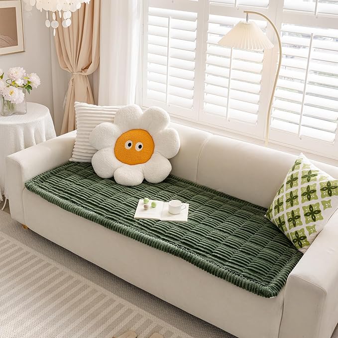 FUNNY FUZZY Pet Couch Covers for Sofa, Washable Dog Couch Cover Protector, Flannel Couch Covers for Dogs Pet- Friendly Mat Bed Sofa Cover (Dark Green, 27.6"×59.1")