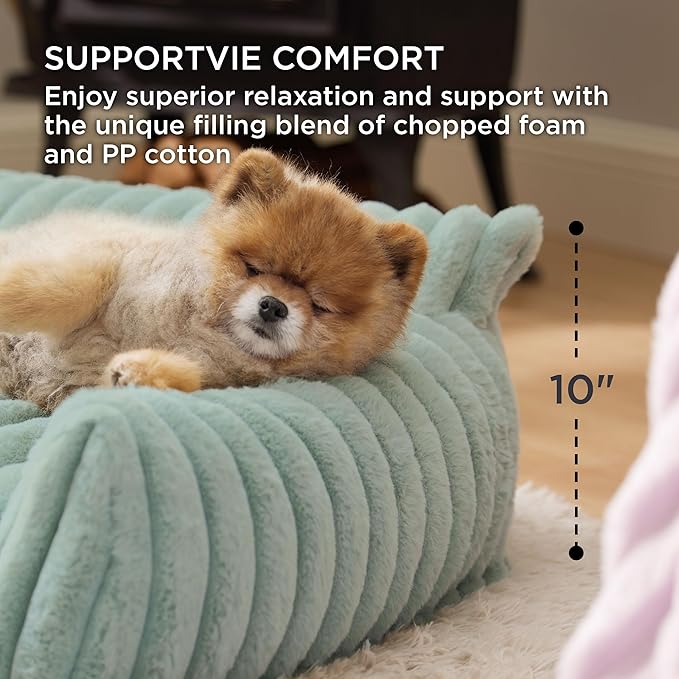 Bedsure ComfyFleece™ Cute Cat Couch for Pets - As Seen on TV on Good Day New York, Small Medium Dog Bed, Supportive Couch Bed for Small Dogs, 30 Inch, Garden Green