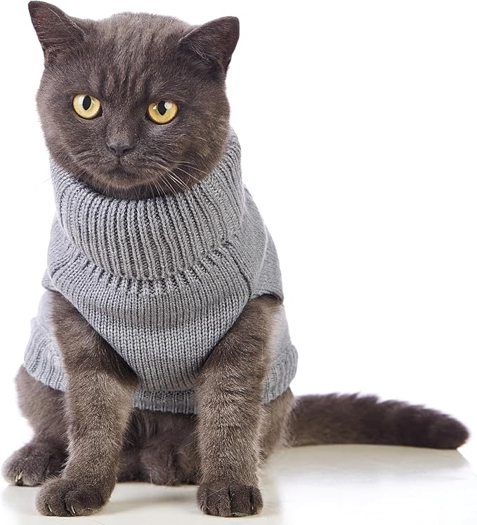 Stretchy Cat Sweater - 17 Colors & 6 Sizes | Snug Winter-Ready Knit for Boy/Girl Cats & Kittens (Grey, Small)