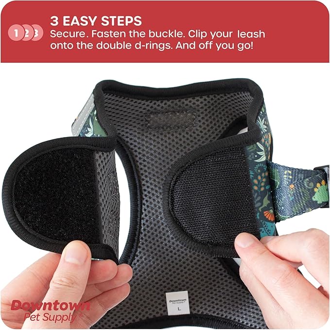 Downtown Pet Supply Step-in Dog Harness – No Pull, Adjustable Padded Mesh with Reflective Trim, Secure Buckle Strap – Comfortable & Breathable Small Dog Harness, Large, Dinosaur