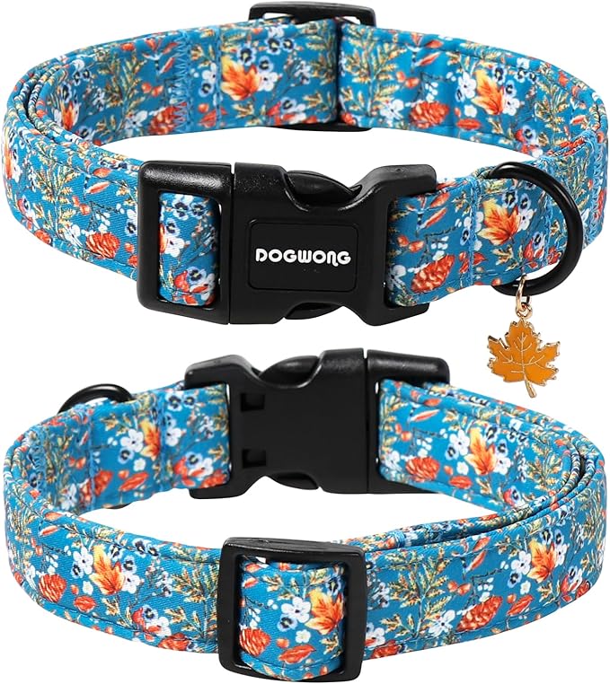 DOGWONG Fall Maple Dog Collar- Cute Classic Fall Autumn Flower Dog Collars Adjustable Fall Dog Collar for Small Medium Large Dogs M