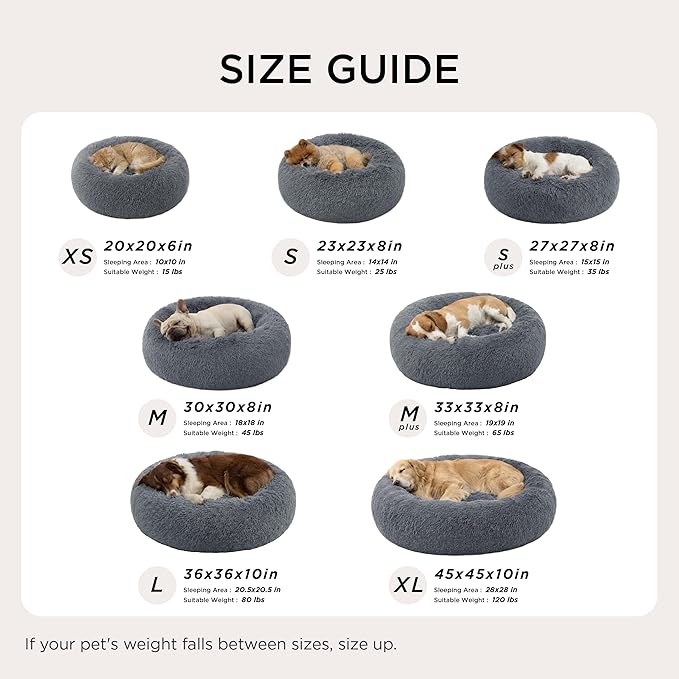 Bedsure Calming Dog Bed for Small Dogs - Donut Washable Small Pet Bed, 23 inches Anti-Slip Round Fluffy Plush Faux Fur Large Cat Bed, Fits up to 25 lbs Pets, Dark Grey