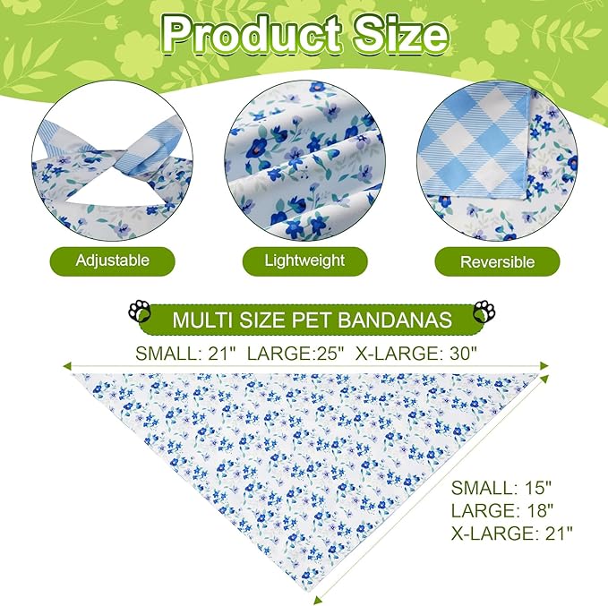 Spring Dog Bandanas Small 2PCS, 4 Pattern Summer Floral Scarf for Boy and Girl, Triangle Reversible Bibs Breed for Puppy Pets
