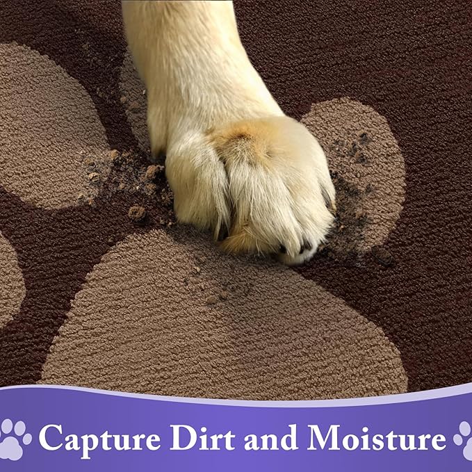 Buganda Dog Door Mat for Muddy Paws, Absorbent Dirt Trapper Non Slip Indoor Doormats, Washable Low-Profile Mat for Mud Dogs, Entryway Carpet for Inside Floor (30x20 Inches, Brown)