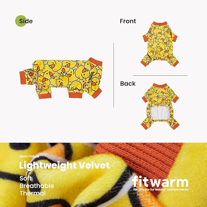 Fitwarm Funny Duck Dog Pajamas, Dog Winter Clothes for Small Dogs Girl, Lightweight Velvet Pet Jumpsuit, Cat Onesie, Yellow, XL