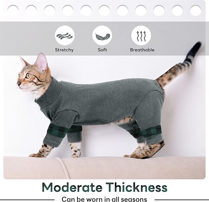 PUMYPOREITY Comfy Cat Pajamas, Versatile Cat Shirt for All-Day Wear, Soft Stretchy Sweater with Back Snap for Easy Wear, Breathable Recovery Suit for Surgery Recovery, XL, Grey