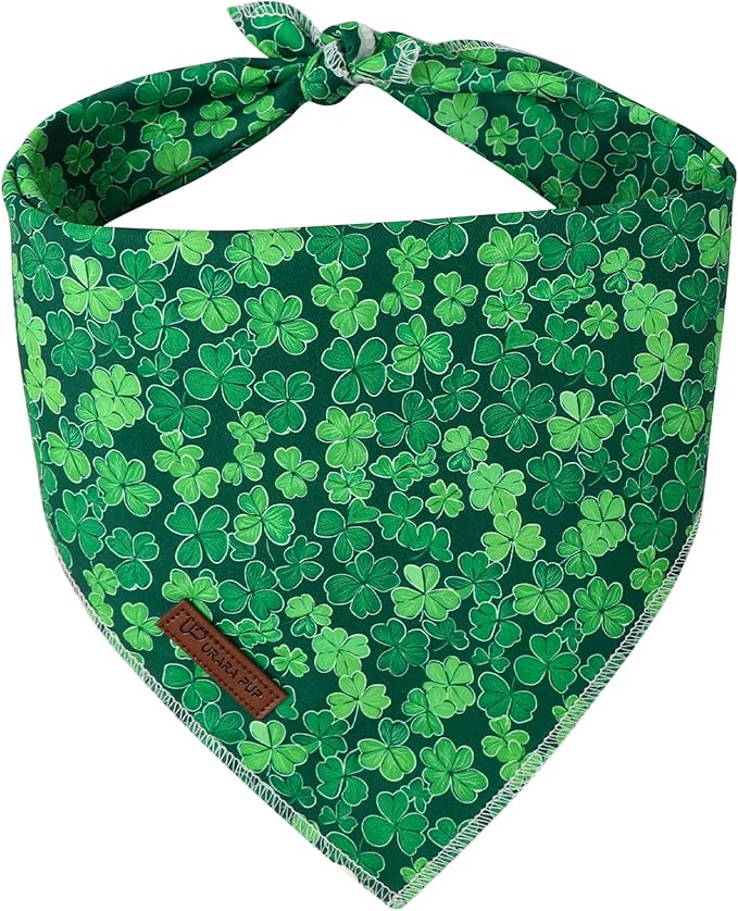 St. Patrick's Dog Bandana, UP URARA PUP Shamrock Triangle Bid Scarf for Medium Large Dogs, Cotton Kerchief for Girl Boy Puppies, Cute Spring Green Bandana,S