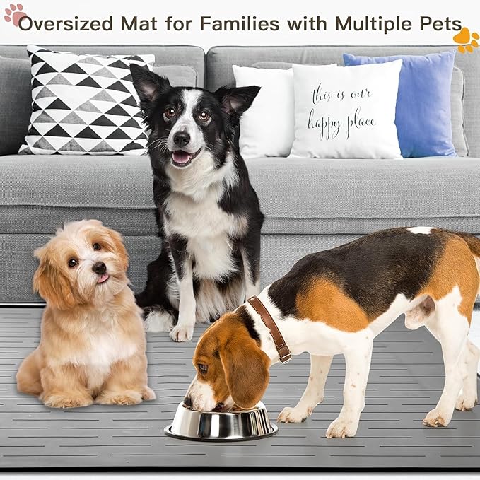 Largest Dog Food Mat, 48"x32" Silicone Dog and Cat Mat for Food and Water Bowls, Thinken Waterproof Non-Slip XXXL Pet Feeding Mat for Floors (Brown)