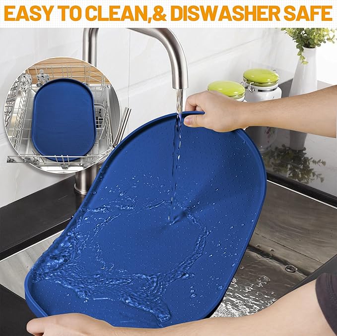 Hubulk 100% Waterproof Silicone Pet Feeding Mat with Raised Edge for Food and Water, Dog Bowl Mats, Cat Bowls Placemat with High Lip Protects Floor for Cats and Dogs (Navy Blue, 19" L x 12" W)