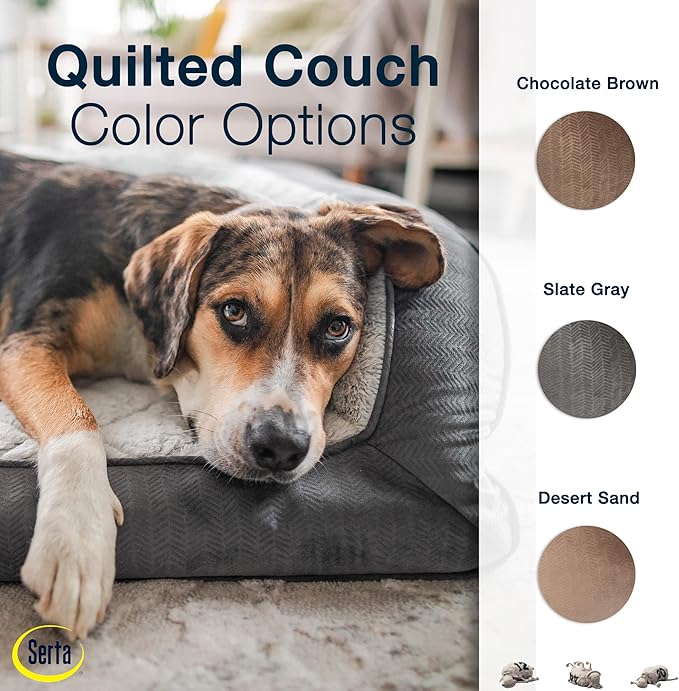 Serta Orthopedic Quilted Couch Dog Bed for Pets – Desert Sand (X-Large)