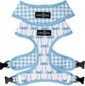Lucy & Co. Cute Reversible Dog Harness Walking Halter - Best Designer Pet Harnesses for XS - XL Dogs - Padded Adjustable Vest for Easy Walking - Small - White with Blue Bows