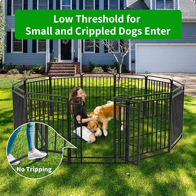 Dog Fence Outdoor 16 Piece Panels 32" Height, Square Steel Pipe with Reinforced Crossbars, Anti-Rust Heavy Duty Dog Playpen with Doors Portable for Yard RV Camping, Total 36FT, 103 Sq.ft, Snowy Black