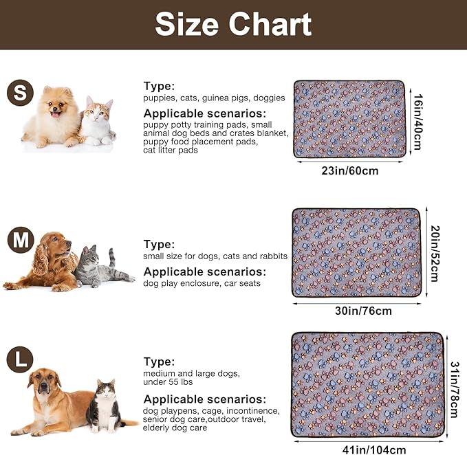 Dono 1 Pack 3 Dog Blankets, Soft Fluffy Fleece Pet Blanket Warm Sleep Mat Paw Print Design Puppy Kitten Throw Blankets Doggy Blanket for Dogs