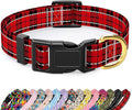 Reflective Dog Collar for Extra Small Dogs, Cute Boho Adjustable Heavy-Duty Nylon Puppy Collar for Boy and Girl Female, Soft Pet Accessories with Quick Release Buckle, Black Red Tartan